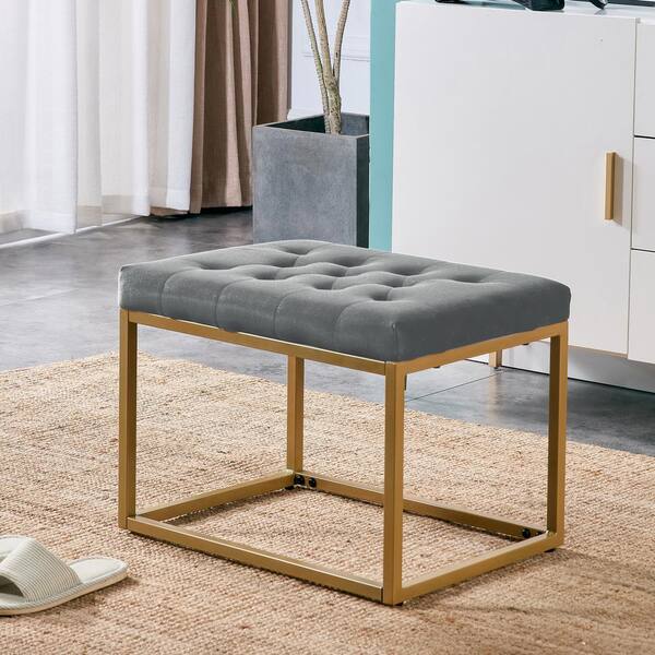 Modern Luxury Style 16.5 in.H Dark Gray Velvet Fabric Upholstered Stool with Metal Frame