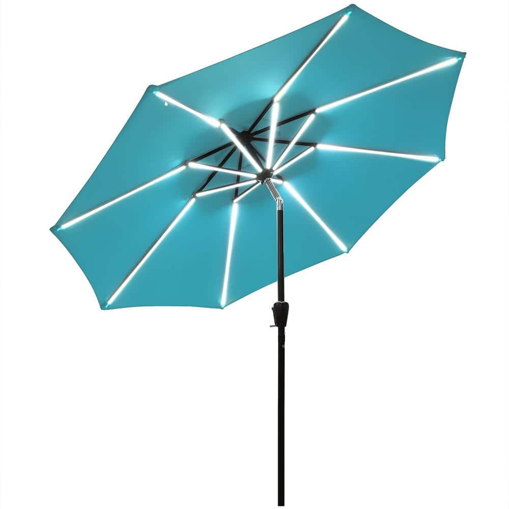 9 ft. Aluminum LED Lights Market Patio Umbrella with Crank and Tilt in Turq