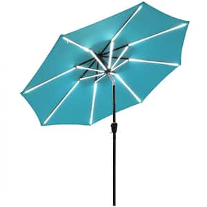 9 ft. Aluminum LED Lights Market Patio Umbrella with Crank and Tilt in Turquoise