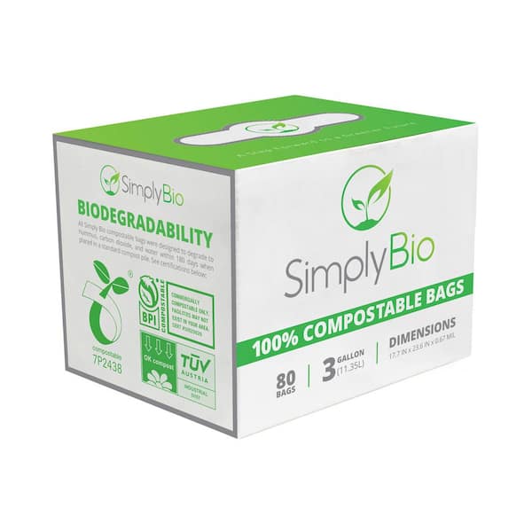 Simply Bio 3 gal. 1 Mil. Compostable Trash Bags with Drawstring, Heavy-Duty, 50-Count