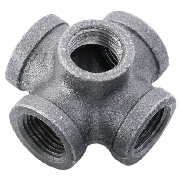 STZ 3/8 in. Black Malleable Iron FPT x FPT x FPT x FPT x FPT 5-Way Cross Fitting