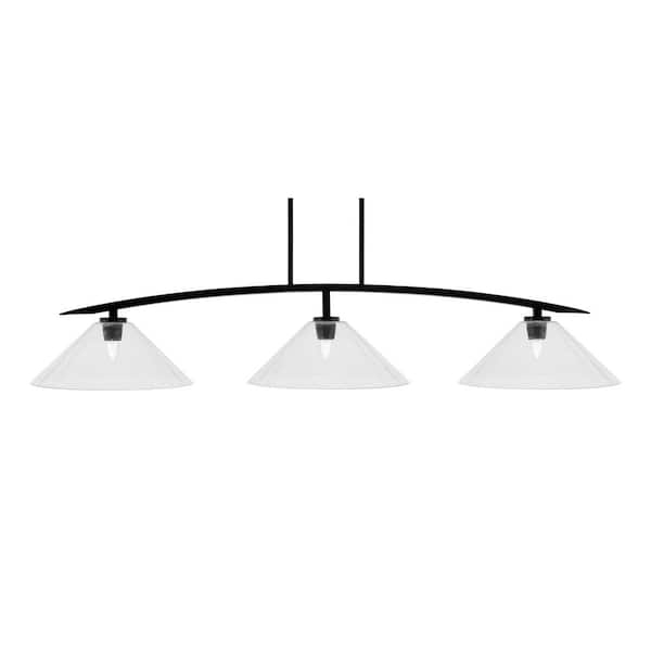 Unbranded Siena 3-Light Matte Black Billiard Light with 16 in. Clear Bubble Glass Shades No Bulbs Included