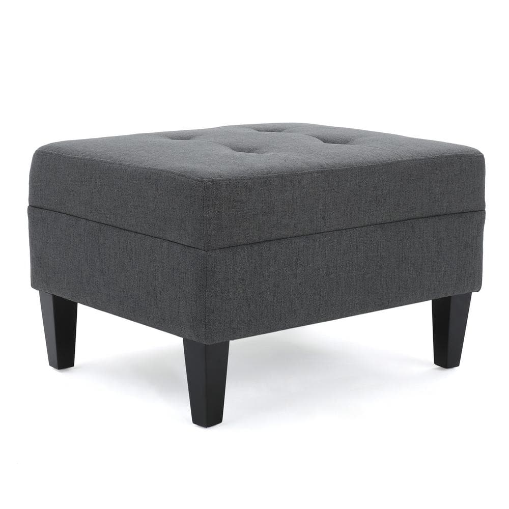 Noble House Zahra Dark Grey Tufted Fabric Ottoman 11288 The Home Depot