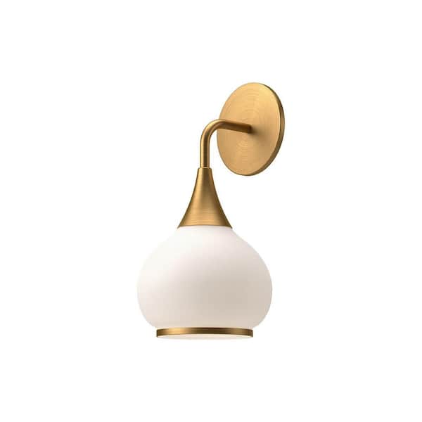 KUZCO Hazel 6 in. 1-Light Aged Brass/Matte Opal Glass Vanity Light