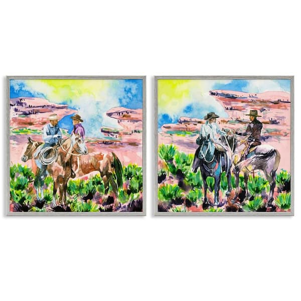 Stupell Industries Cowboys Under Western Sun by Melissa Wang 2 Pieces Gray Framed Nature Giclee Art Print 12 in. x 12 in.