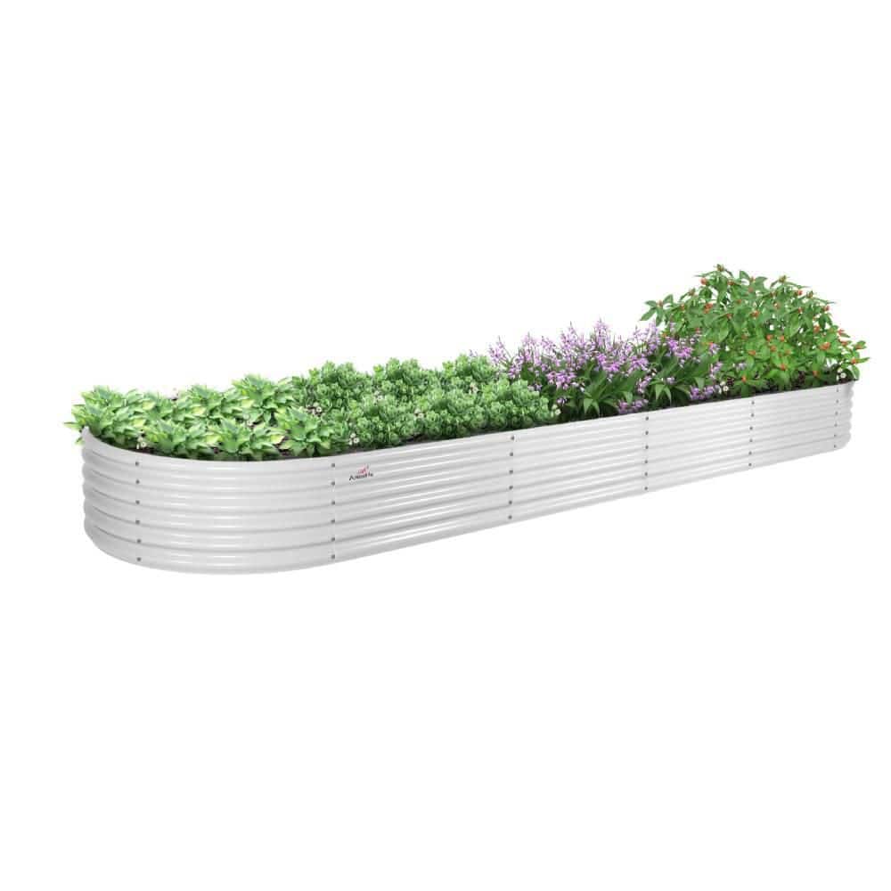 12 x 3 x 1.5 ft. Oval Galvanized Steel Raised Garden Beds in Antique White 