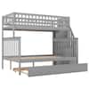 Harper & Bright Designs Gray Twin Over Full Bunk Bed with Trundle and Stairs for Kids SM000095AAE-1
