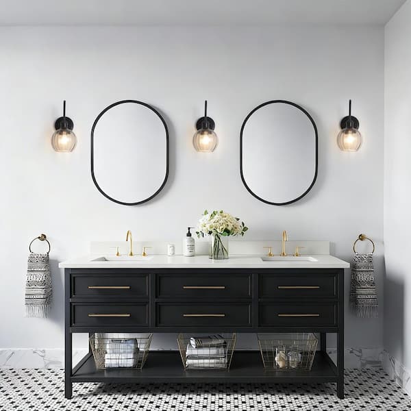 6 in. 1 light Matte Black Modern Wall Sconce with Clear Ribbed Glass Shade