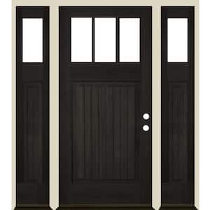 64 in. x 80 in. Craftsman V Groove LH 1/4 Lite Clear Glass Black Stain Douglas Fir Prehung Front Door with DSL