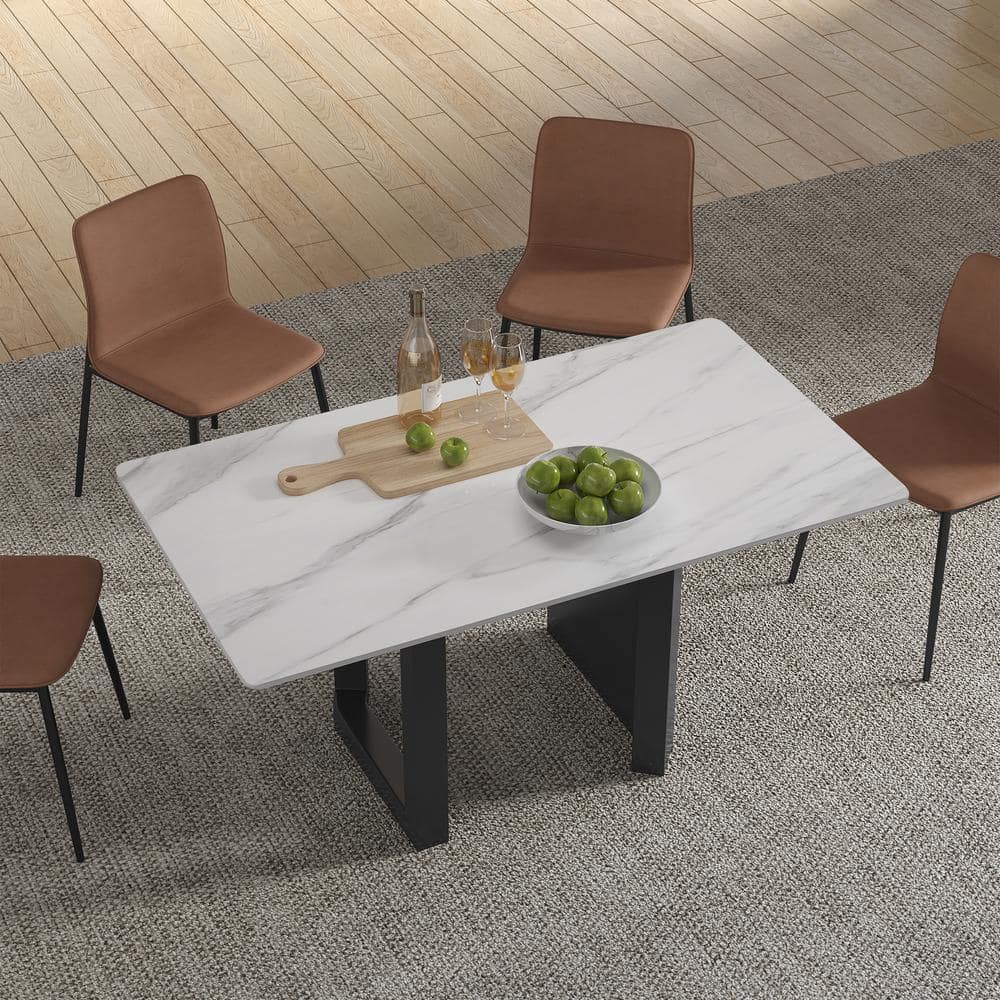 Modern Rectangle White Snow Mountain Stone Tabletop 55.12 in.Black Titanium