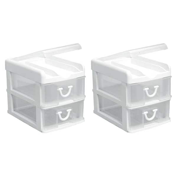 Mini 2 Drawer Desktop Organizer with Flip Top, White (2 Pack)