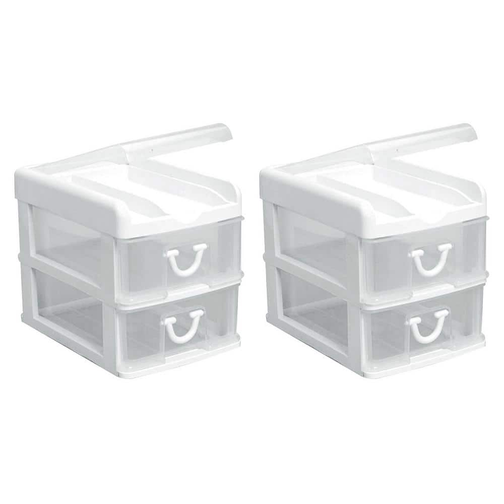 Pen+Gear Plastic Mini 2-Drawer Desk Organizer, White 