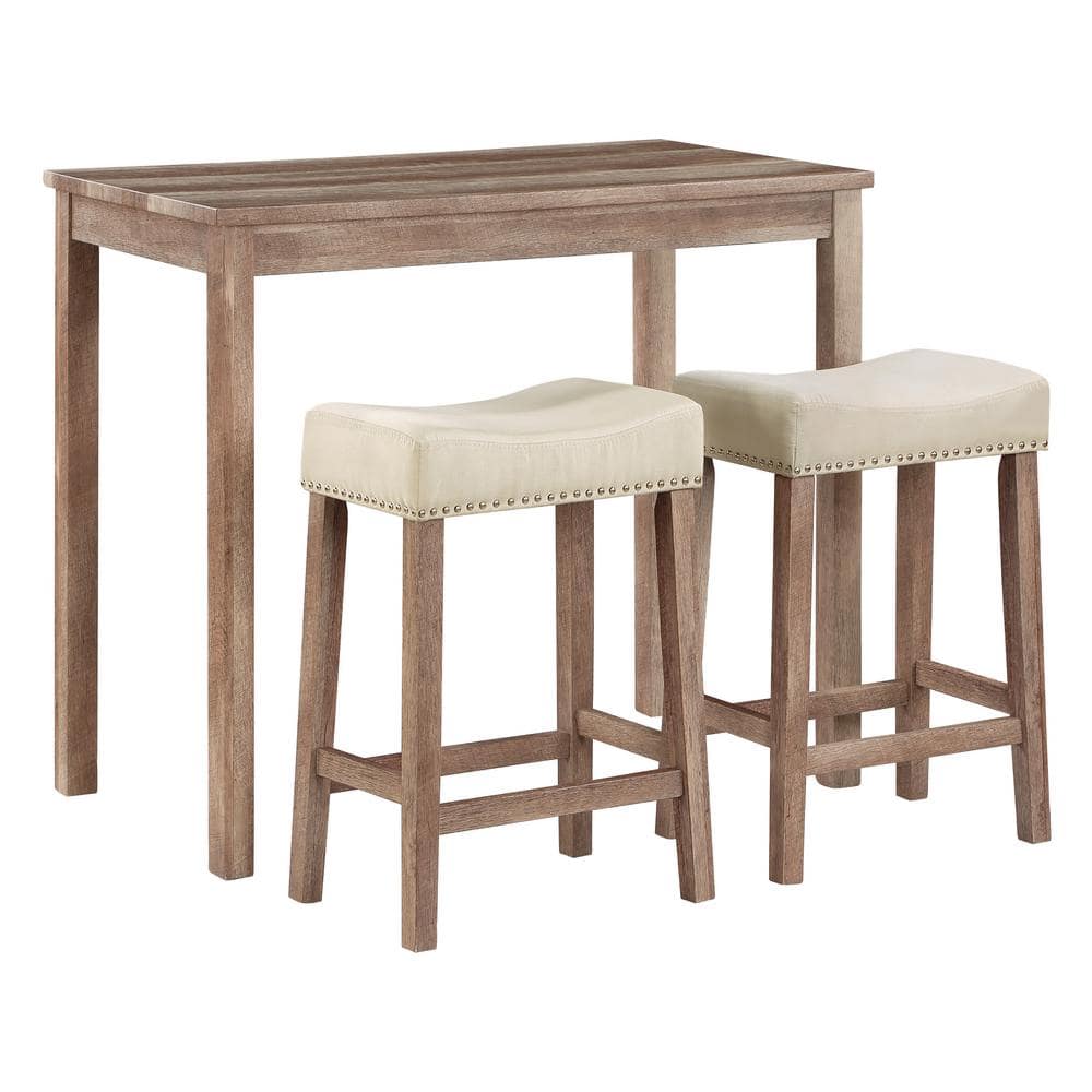 Celina 42" Natural Woodgrain Counter Height Dining Set with Suede-Feel Seats