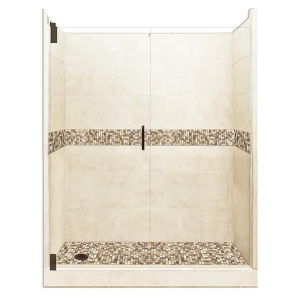 American Bath Factory Roma Grand Hinged 42 in. x 60 in. x 80 in. Left Drain Alcove Shower Kit in Desert Sand and Old Bronze Hardware
