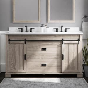 Brindley 60 in. Wx 20 in. Dx 35 in.H Double Sink Freestanding Bath Vanity in Weathered Gray w/White Engineered Stone Top
