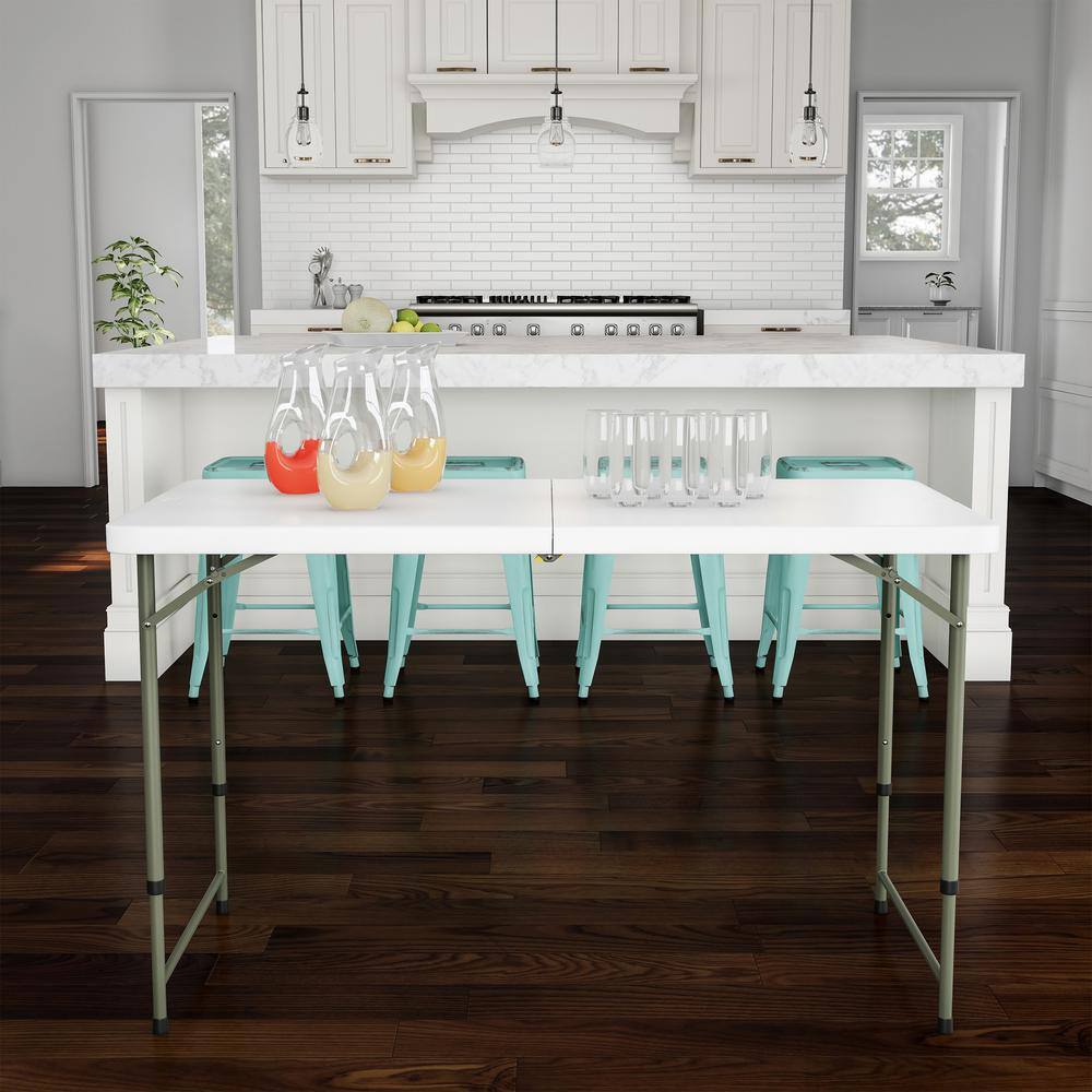 White and Gray 4-Foot Adjustable Folding Utility Table