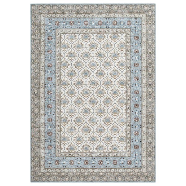 Amelia Chenille Blue 5 ft. x 8 ft. Woven Trellis Polyester Area Rug