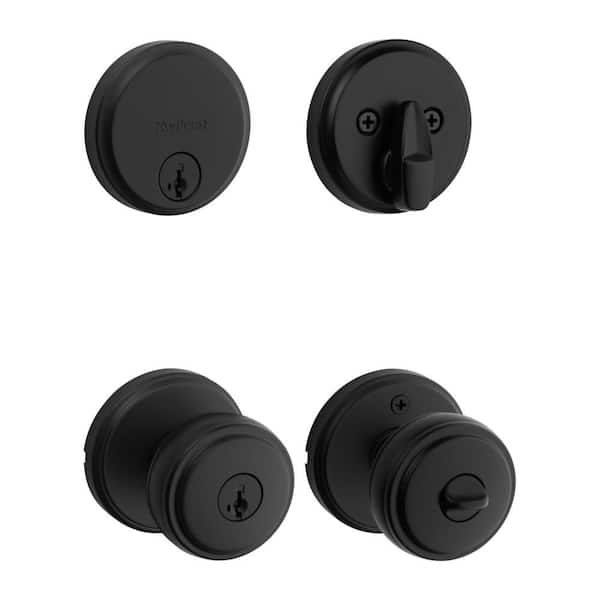 Sora Matte Black Keyed Entry 2.19 in. Door Knob and Single Cylinder Deadbolt Combo Pack Featuring SmartKey Security