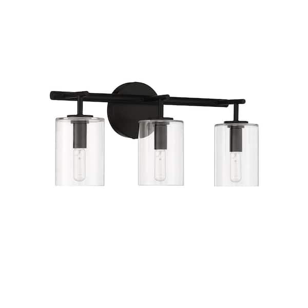 CRAFTMADE Hailie 19.63 in. 3-Light Flat Black Finish Vanity Light with Clear Glass Shade