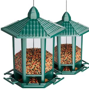 Green Plastic Retro Pagoda Design Fun Installation Bird Feeders for Outdoor Hanging (2-Pack)