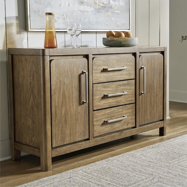 Cabalynn Casual Light Brown MDF 60.13 in. Dining Server Sideboard with Adjustable Shelves and Drawers