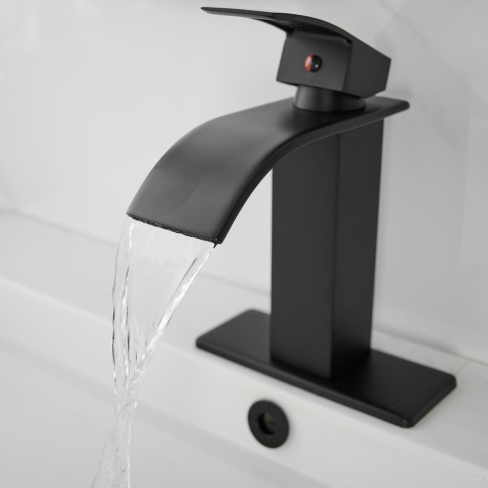 Matte Black Single Handle Waterfall Bathroom Faucet