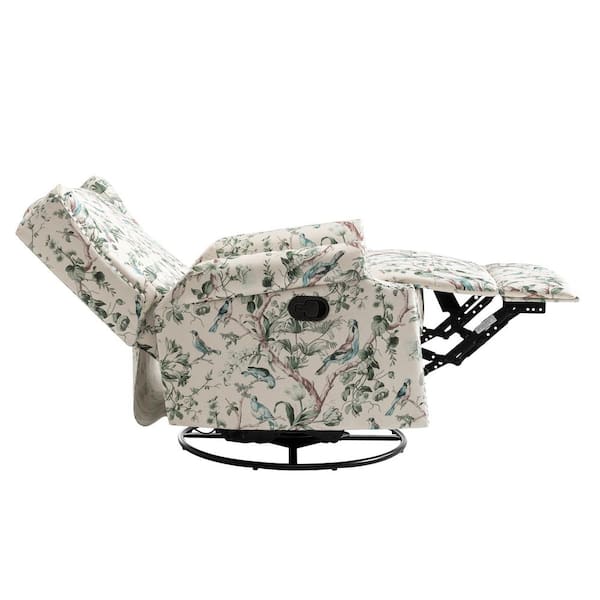 Uixe Bird Pattern Linen Swivel Upholstered Metal Base Manual
