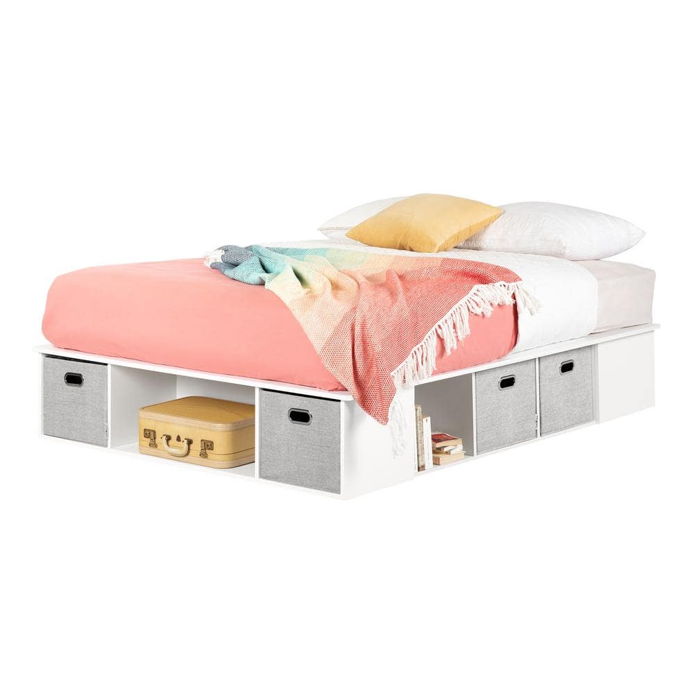 Full Oak Upholstered Storage Platform Bed with Headboard