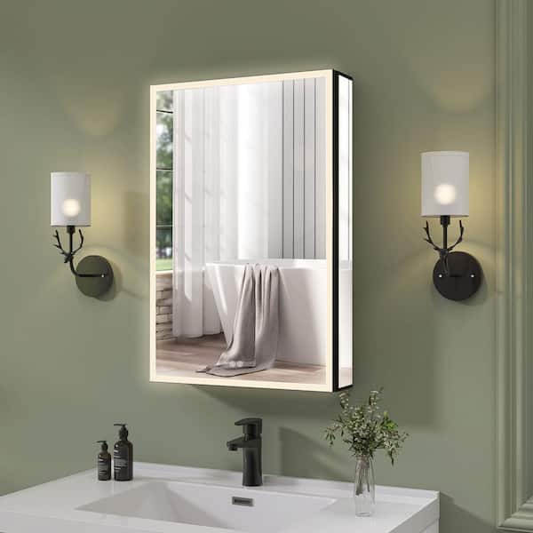 Getpro Lumine 20 in. W x 30 in. H Rectangular Aluminum Medicine Cabinet with Mirrors and LED Lights Recessed or Surface Mount