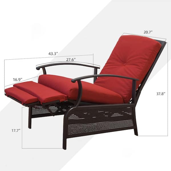 BANSA ROSE Outdoor Adjustable Metal Patio Recliner with Comfortable 100%  Olefin Red Cushion ZJLYVN11253 - The Home Depot