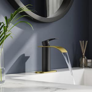Single Handle Single Hole Bathroom Faucet with Deckplate Included and Spot Resistant in Black Gold