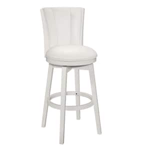 Gianna 18.25 in. White Full Back Wood 44.25 in. Bar Stool with Faux Leather Seat 1 Set of Included