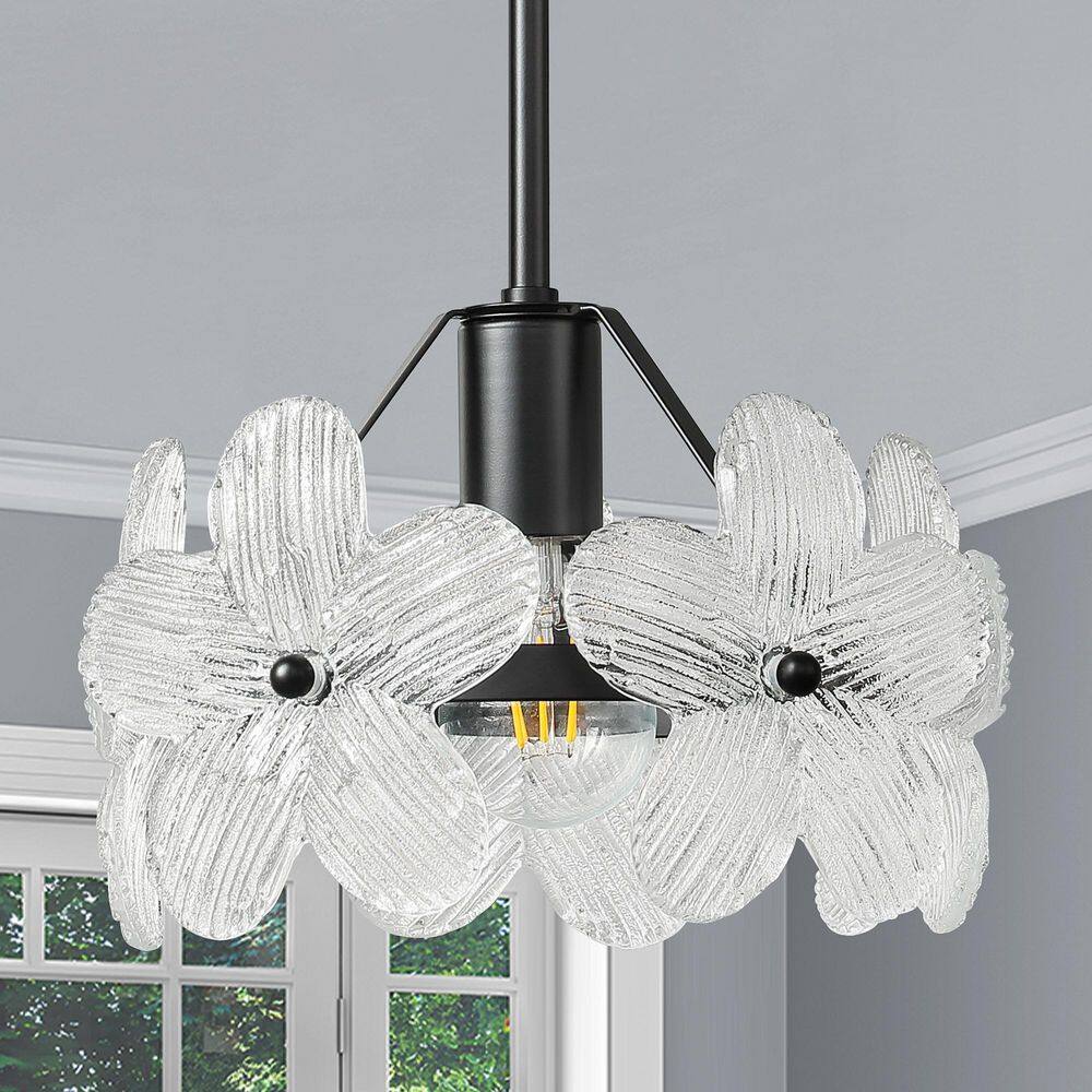 40W 1-Light Black Adjustable Hanging Farmhouse Pendant Light with Floral Glass Shade Light Fixture For Kitchen Island price history on PriceWatchPro