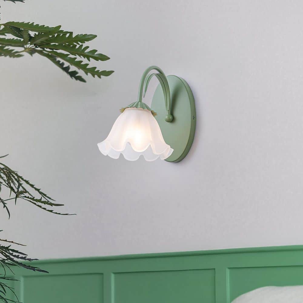6.69 in. 1-Light Green Metal Wall Sconce with Flower Frosted Glass Shade for Hallway Bedroom price history on PriceWatchPro