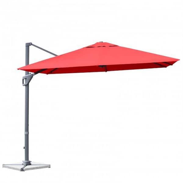 Zeus & Ruta 10 x 10 ft. Steel Offset Cantilever Patio Umbrella in Orange with Aluminum 360° Rotation Tilt