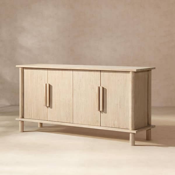 Milo 71 in. Light Natural Cerused Brown Reclaimed Pine Wood Buffet 4-Door Sideboard,