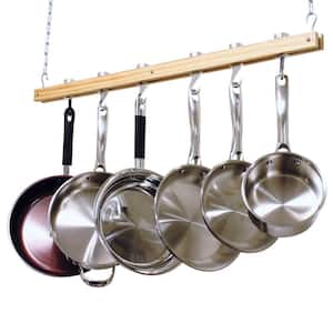 36 in. Single Bar Ceiling Mounted Wooden Pot Rack