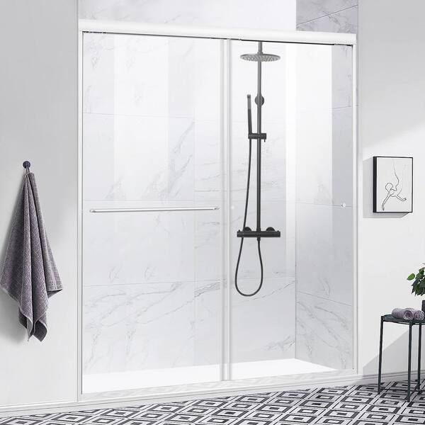 ANGELES HOME 56-60 in. W x 70 in. H Sliding Framed Shower Door in Chrome with Double Movable Glass Doors,Left/Right-Side Open