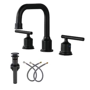 8 in. Widespread 2-Handle Bathroom Faucet with Pop Up Drain, 3 Hole Bathroom Sink Lavatory Faucet in Black