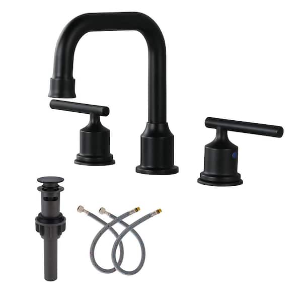 ARCORA 8 in. Widespread 2-Handle Bathroom Faucet with Pop Up Drain, 3 Hole Bathroom Sink Lavatory Faucet in Black