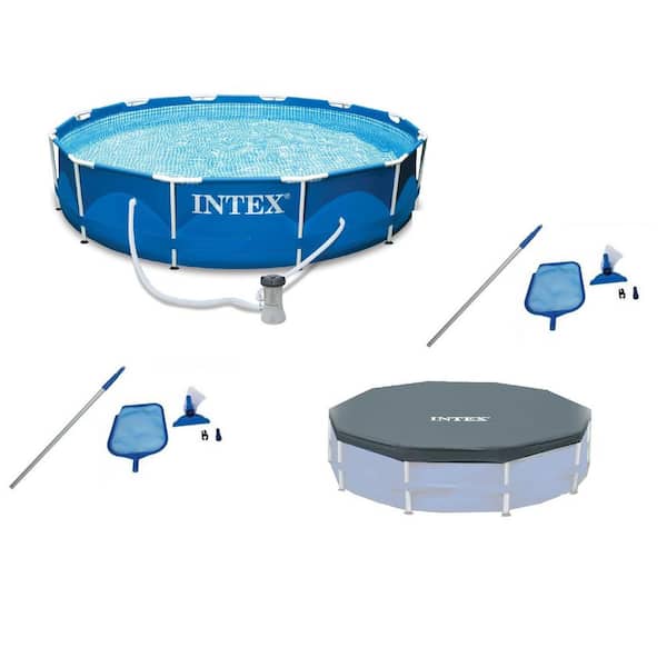 Intex 12 ft. x 30 in. Swimming Pool with Pump, Maintenance Kit (2-Pack) and 12 ft. Pool Cover