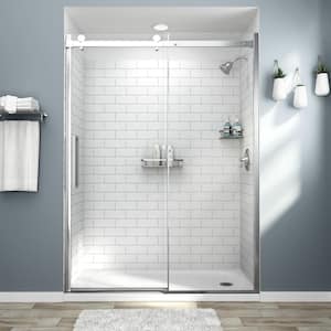 Passage 60 in. x 72 in. 2-Piece Glue-Up Alcove Shower Wall and Base Kit with Right Hand Drain in White Subway Tile