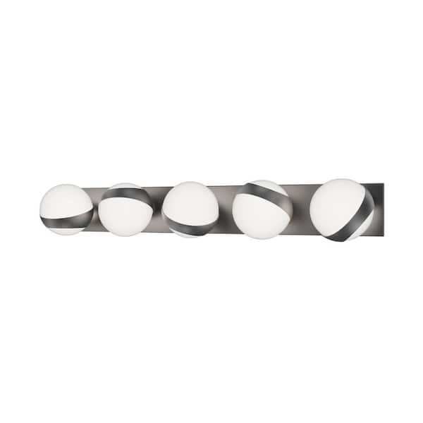 Tripoli 33 in. 5-Light Brushed Nickel Integrated LED Vanity Light/ Wall Sconce Selectable 4CCT 2700K-3000K-3500K-4000K