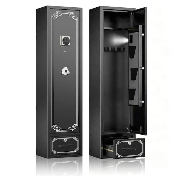 Multifunctional Gun Safe with Removable Shelf, Adjustable Rifle Rack, Pistol Pouch, Drawer, Storage Case