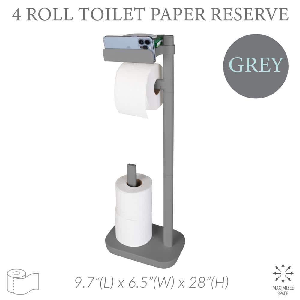 Gray Freestanding 3-in-1 Toilet Paper Holder with Adjustable Shelf