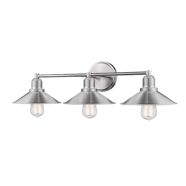 Casa 27 in. 3-Light Brushed Nickel Vanity Light with Brushed Nickel Steel Shade
