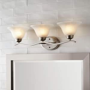 Andenne 26.3 in. 3-Light Transitional Brushed Nickel Bathroom Vanity Light Fixture with Marbleized Glass Shades