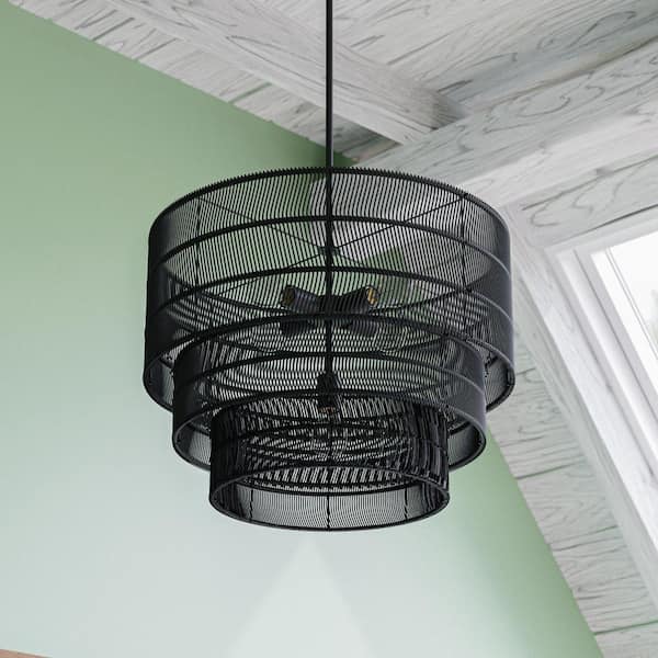 Hampton Bay Sessions 5-Light Black Tiered Pendant Rattan Hampton Bay Sessions 5-Light Black Tiered Pendant Rattan