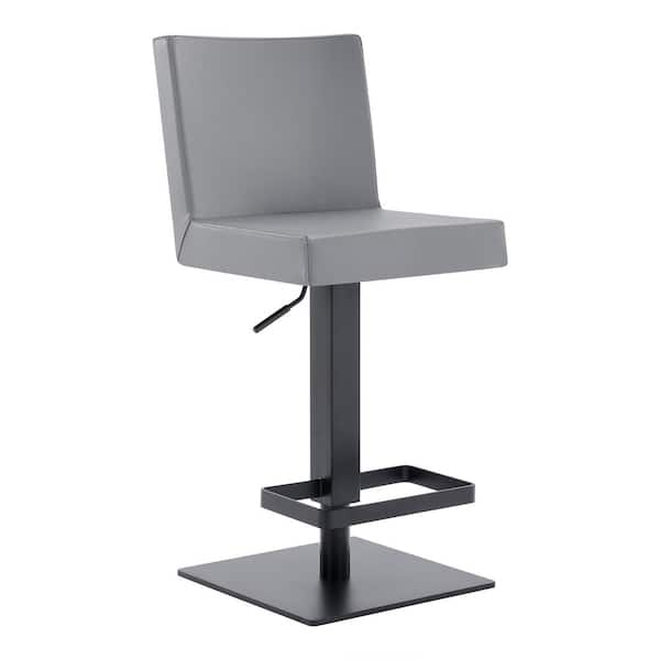 Armen Living Cleaon Contemporary Adjustable 35-43.5 in. Swivel Bar Stool in Matte Black Finish and Grey Faux Leather