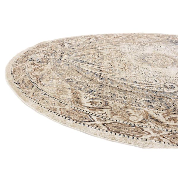 Chateau Collection Area Rug - Wilson (7 ft. 10 in. Round Beige/Blue)